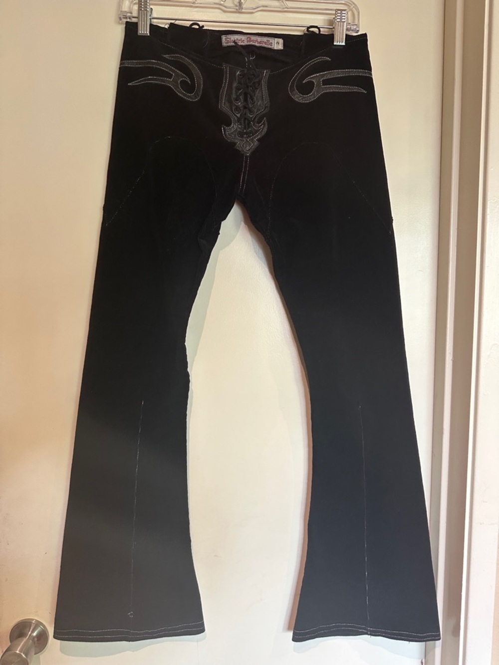 Leather & Lace Corduroy Embroidered Black Flared Pants